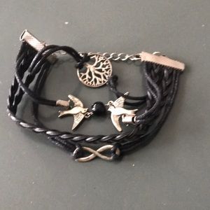 Bracelet leather tree of life sparrow birds
